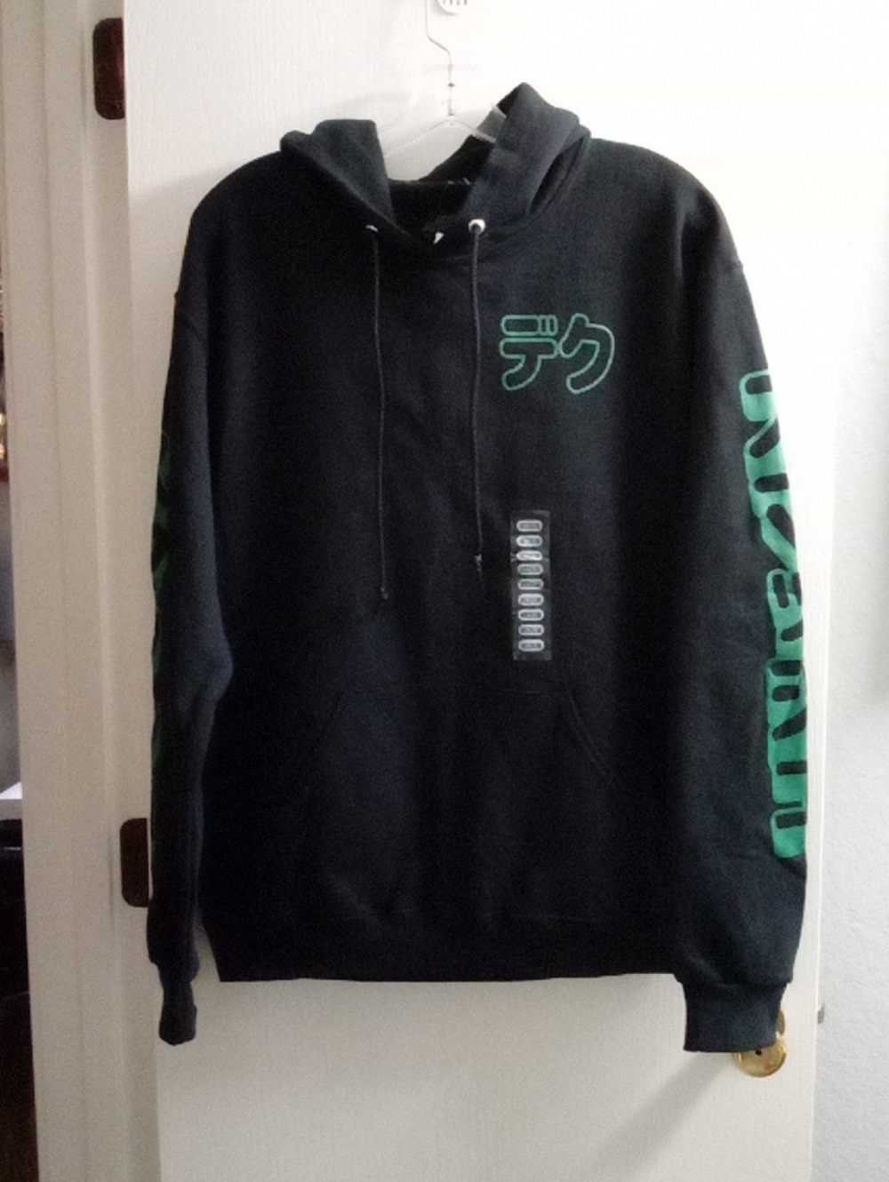 Black Hoodie with Green Japanese Graphic Print